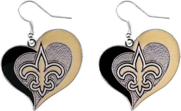 WHOLESALE NEW ORLEANS SAINTS SWIRL HEART EARRINGS