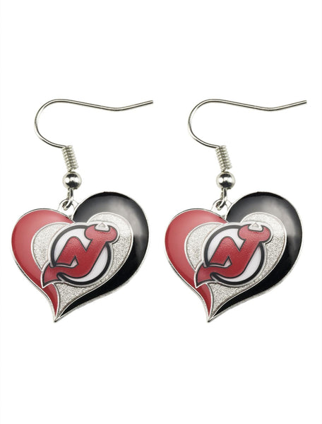 WHOLESALE NEW JERSEY DEVILS SWIRL HEART EARRINGS