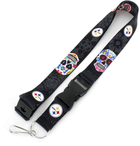 WHOLESALE PITTSBURGH STEELERS (BLACK) SUGAR SKULL LANYARD