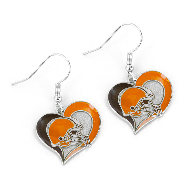 WHOLESALE CLEVELAND BROWNS SWIRL HEART EARRINGS