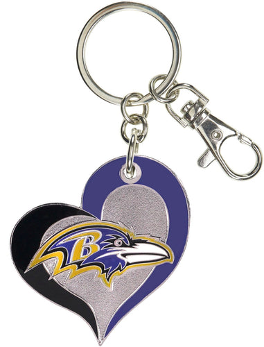 WHOLESALE BALTIMORE RAVENS SWIRL HEART KEYCHAIN
