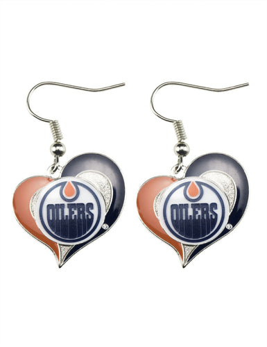 WHOLESALE EDMONTON OILERS SWIRL HEART EARRINGS