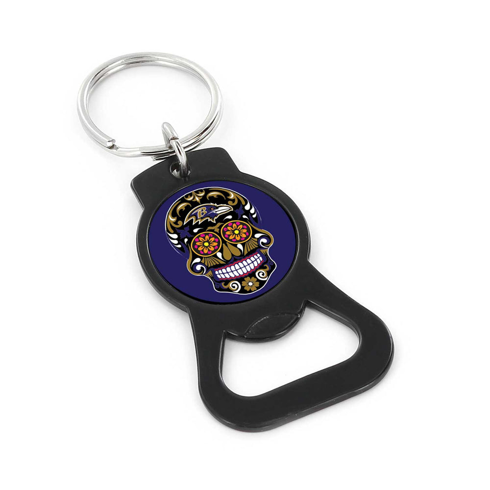 WHOLESALE BALTIMORE RAVENS SUGAR SKULL (BLACK) BOTTLE OPENER KEYCHAIN
