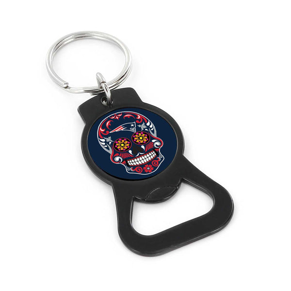 WHOLESALE NEW ENGLAND PATRIOTS SUGAR SKULL (BLACK) BOTTLE OPENER KEYCHAIN