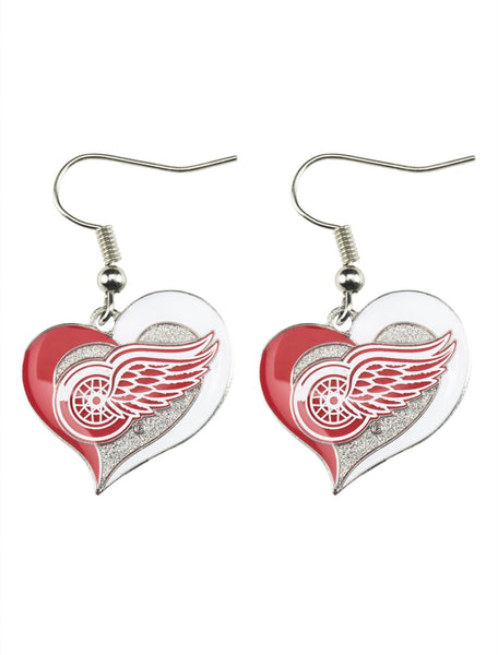 WHOLESALE DETROIT RED WINGS SWIRL HEART EARRINGS