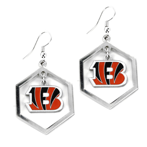 WHOLESALE CINCINNATI BENGALS HEXAGON CUTOUT EARRING