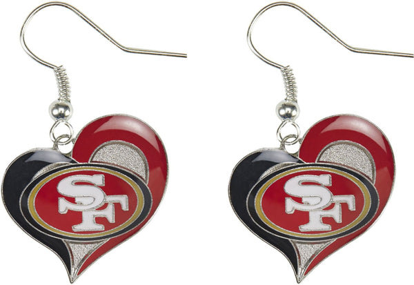 WHOLESALE SAN FRANCISCO 49ERS SWIRL HEART EARRINGS