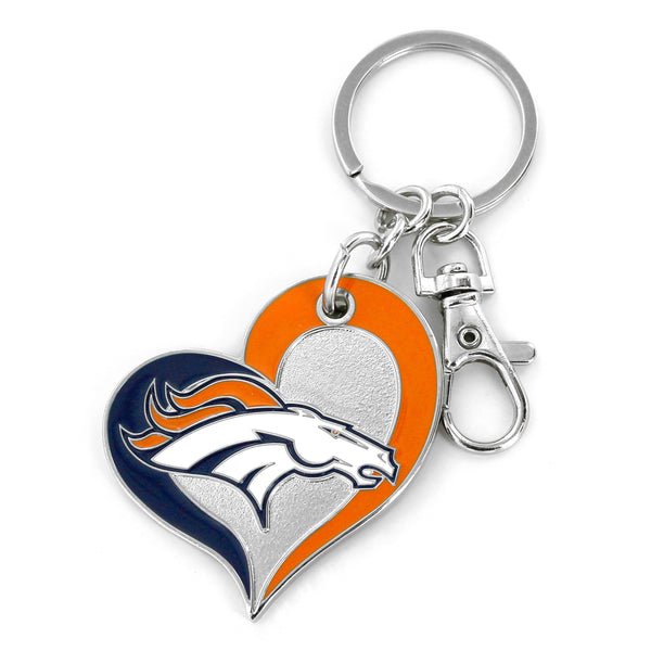 WHOLESALE DENVER BRONCOS SWIRL HEART KEYCHAIN