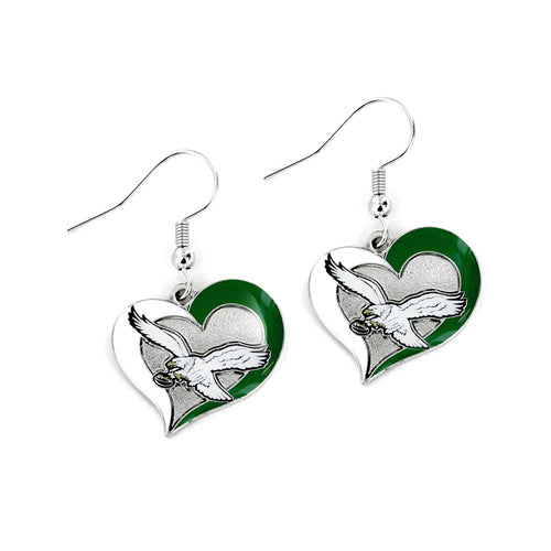 WHOLESALE PHILADELPHIA EAGLES RETRO WHITE EAGLE SWIRL HEART EARRINGS