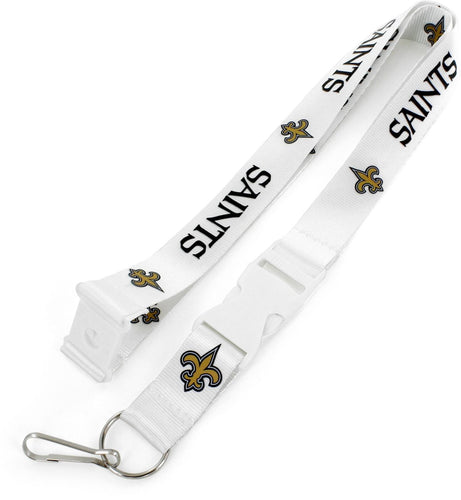 WHOLESALE NEW ORLEANS SAINTS (WHITE W/WHT BUCKLE) TEAM LANYARD