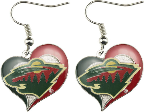 WHOLESALE MINNESOTA WILD SWIRL HEART EARRINGS