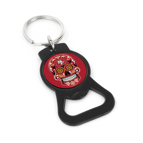 WHOLESALE SAN FRANCISCO 49ERS SUGAR SKULL (BLACK) BOTTLE OPENER KEYCHAIN
