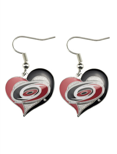 WHOLESALE CAROLINA HURRICANES SWIRL HEART EARRINGS