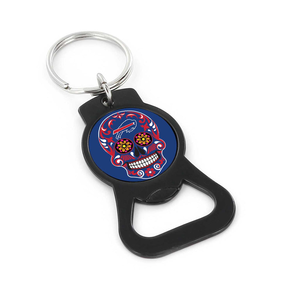 WHOLESALE BUFFALO BILLS SUGAR SKULL (BLACK) BOTTLE OPENER KEYCHAIN