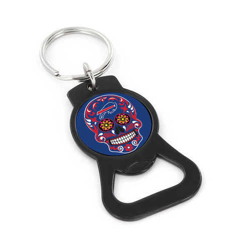 WHOLESALE BUFFALO BILLS SUGAR SKULL (BLACK) BOTTLE OPENER KEYCHAIN