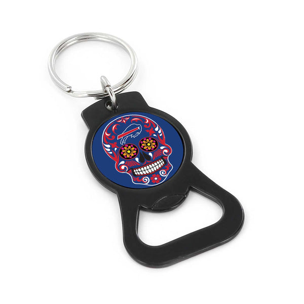 WHOLESALE BUFFALO BILLS SUGAR SKULL (BLACK) BOTTLE OPENER KEYCHAIN