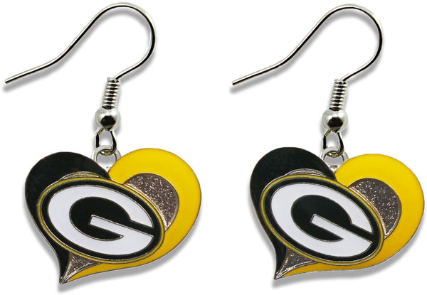 WHOLESALE GREEN BAY PACKERS SWIRL HEART EARRINGS