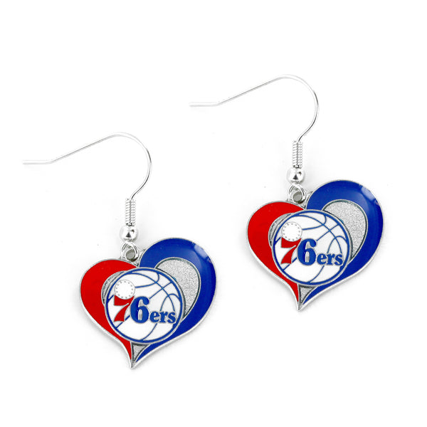 PHILADELPHIA 76ERS SWIRL HEART EARRINGS