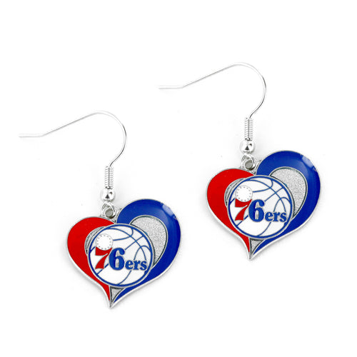 WHOLESALE PHILADELPHIA 76ERS SWIRL HEART EARRINGS