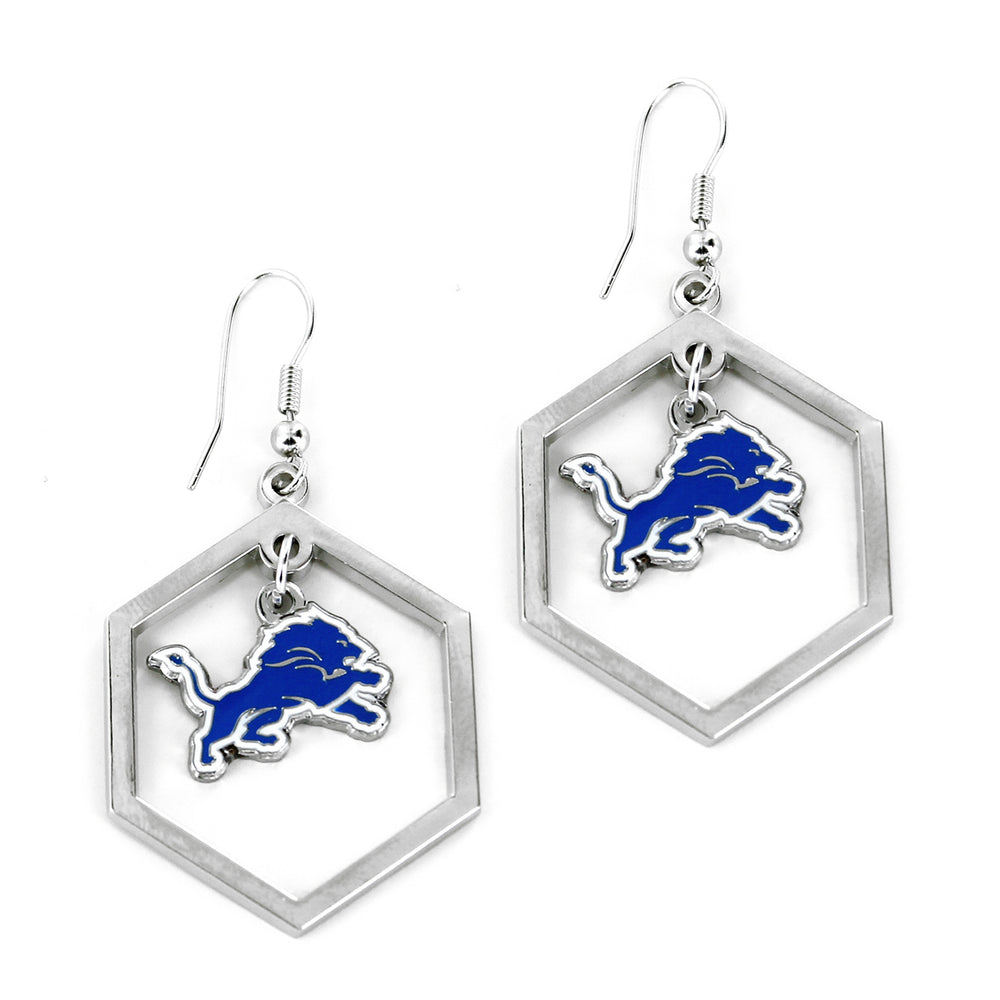 WHOLESALE DETROIT LIONS HEXAGON CUTOUT EARRING