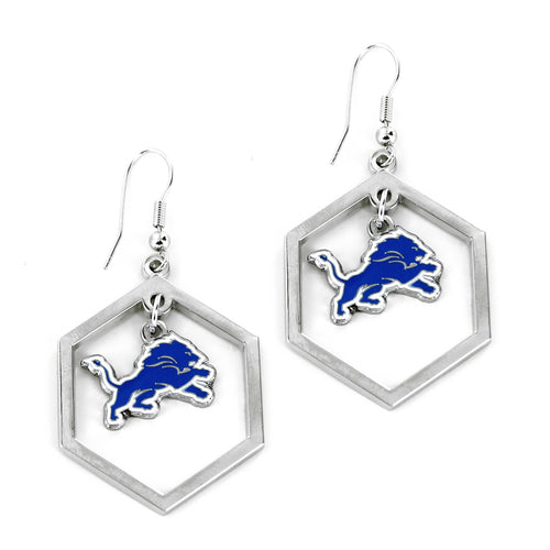 WHOLESALE DETROIT LIONS HEXAGON CUTOUT EARRING