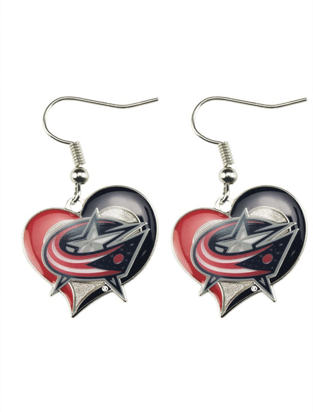 WHOLESALE COLUMBUS BLUE JACKETS SWIRL HEART EARRINGS
