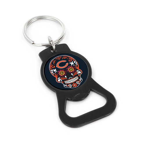 CHICAGO BEARS SUGAR SKULL (BLACK) BOTTLE OPENER KEYCHAIN