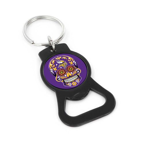 WHOLESALE MINNESOTA VIKINGS SUGAR SKULL (BLACK) BOTTLE OPENER KEYCHAIN