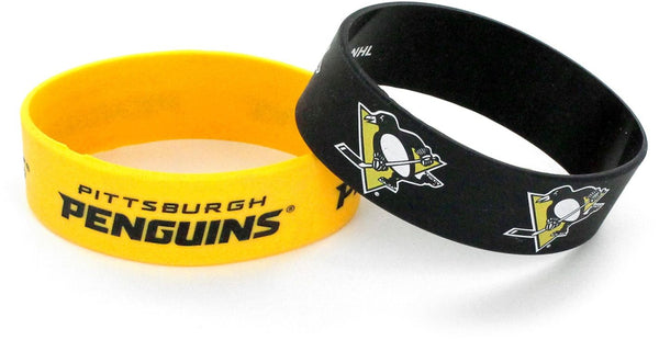 WHOLESALE PITTSBURGH PENGUINS WIDE WRISTBAND (2 PACK)