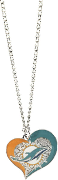 WHOLESALE MIAMI DOLPHINS SWIRL HEART NECKLACE