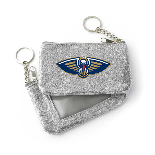 WHOLESALE NEW ORLEANS PELICANS (SILVER) SPARKLE COIN PURSE (OC)