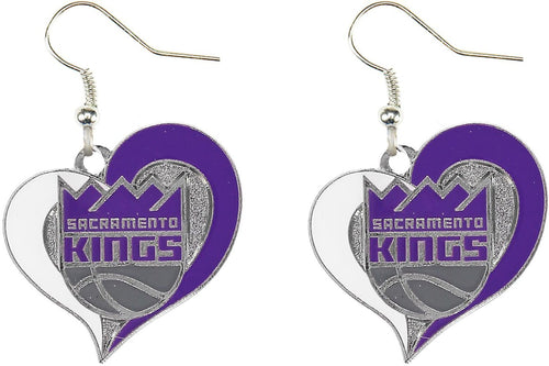 WHOLESALE SACRAMENTO KINGS SWIRL HEART EARRINGS