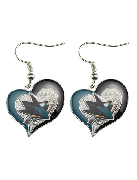 WHOLESALE SAN JOSE SHARKS SWIRL HEART EARRINGS