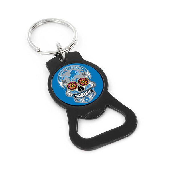 WHOLESALE DETROIT LIONS SUGAR SKULL (BLACK) BOTTLE OPENER KEYCHAIN
