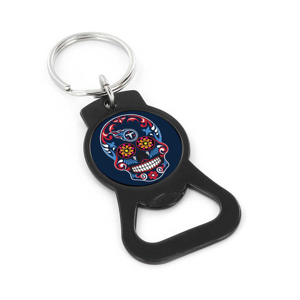 WHOLESALE TENNESSEE TITANS SUGAR SKULL (BLACK) BOTTLE OPENER KEYCHAIN