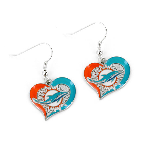 WHOLESALE MIAMI DOLPHINS SWIRL HEART EARRINGS