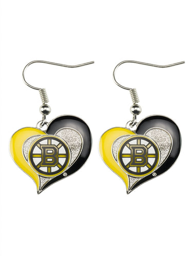 WHOLESALE BOSTON BRUINS SWIRL HEART EARRINGS