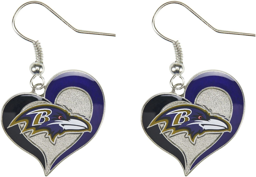 WHOLESALE BALTIMORE RAVENS SWIRL HEART EARRINGS