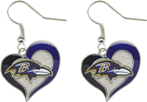 WHOLESALE BALTIMORE RAVENS SWIRL HEART EARRINGS