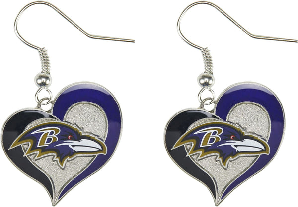 WHOLESALE BALTIMORE RAVENS SWIRL HEART EARRINGS