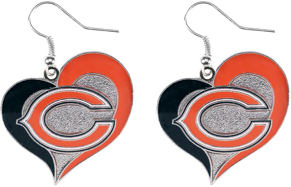 WHOLESALE CHICAGO BEARS SWIRL HEART EARRINGS
