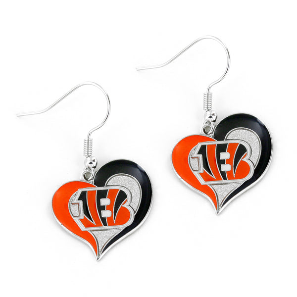 WHOLESALE CINCINNATI BENGALS SWIRL HEART EARRINGS