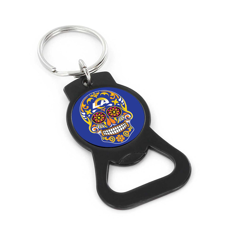WHOLESALE LOS ANGELES RAMS SUGAR SKULL (BLACK) BOTTLE OPENER KEYCHAIN