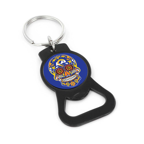 WHOLESALE LOS ANGELES RAMS SUGAR SKULL (BLACK) BOTTLE OPENER KEYCHAIN