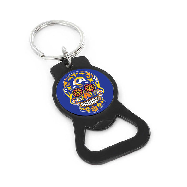 WHOLESALE LOS ANGELES RAMS SUGAR SKULL (BLACK) BOTTLE OPENER KEYCHAIN