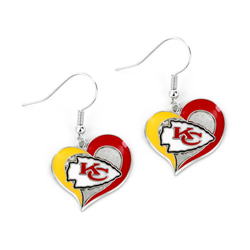 WHOLESALE KANSAS CITY CHIEFS SWIRL HEART EARRINGS