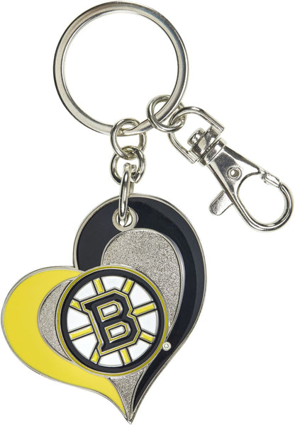 WHOLESALE BOSTON BRUINS SWIRL HEART KEYCHAIN