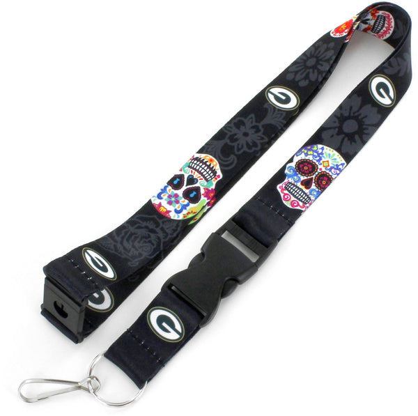 WHOLESALE GREEN BAY PACKERS (BLACK) SUGAR SKULL LANYARD