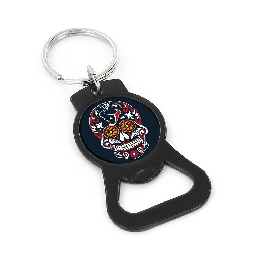 WHOLESALE HOUSTON TEXANS SUGAR SKULL (BLACK) BOTTLE OPENER KEYCHAIN