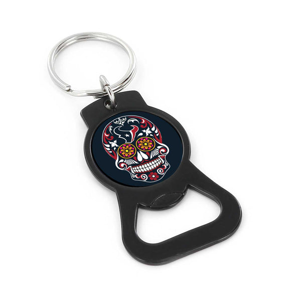 WHOLESALE HOUSTON TEXANS SUGAR SKULL (BLACK) BOTTLE OPENER KEYCHAIN